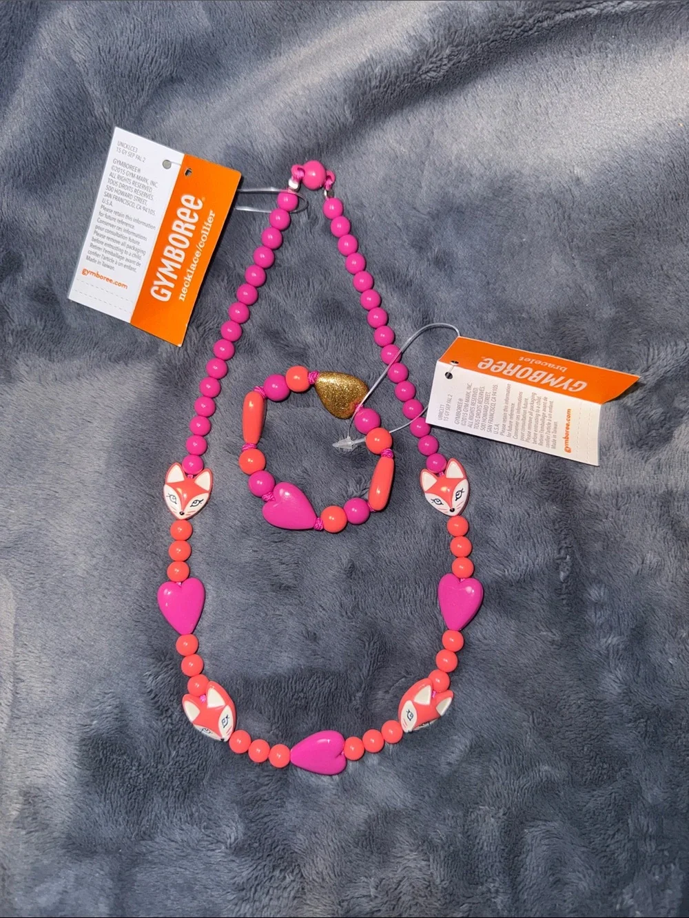 Gymboree Bright Pink Beaded Necklace and Matching Bracelet Set